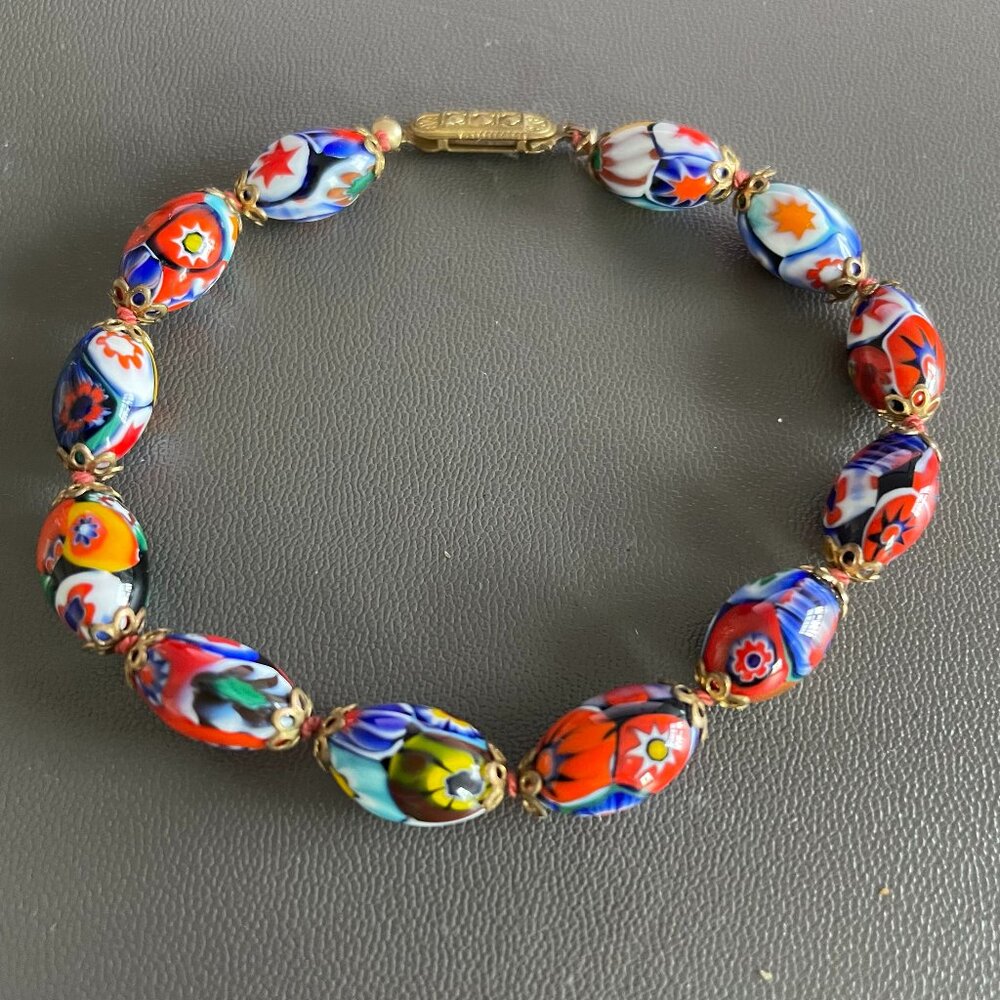 Vintage Millefiori Glass Bead Bracelet 7.5 inches